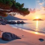 admirez les magnifiques levers de soleil sur les îles lavezzi depuis la plage de palombaggia, en corse, et laissez-vous émerveiller par leurs couleurs.